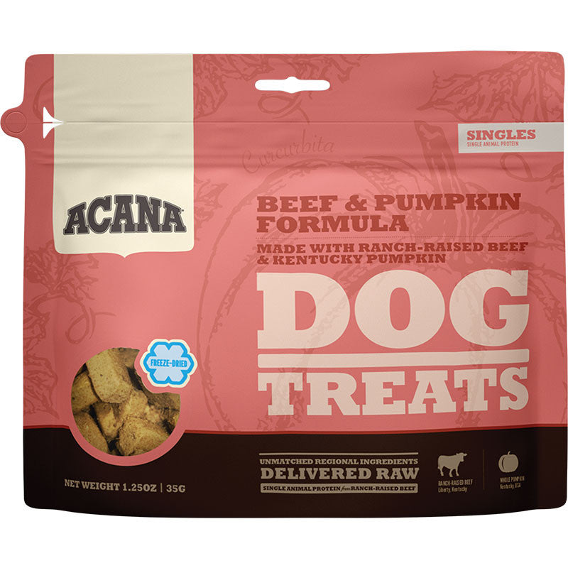 Acana Singles Beef and Pumpkin Dog Treats 1.25oz{L+x} 064992574352