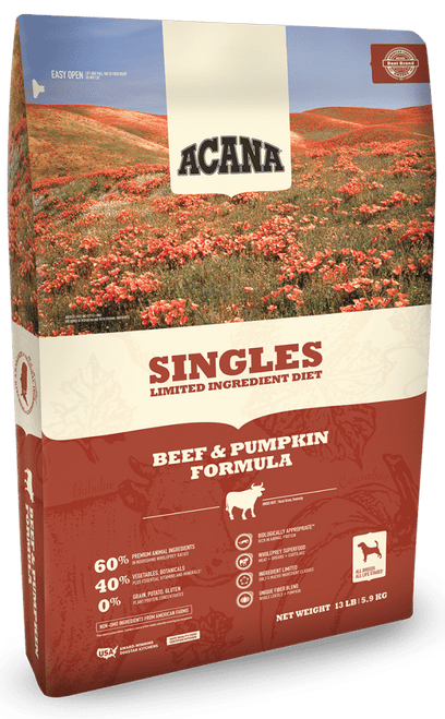 Acana Singles Limited Ingredient Diet Grain Free Beef and Pumpkin Dry Dog Food - 25 - lb - {L + x}