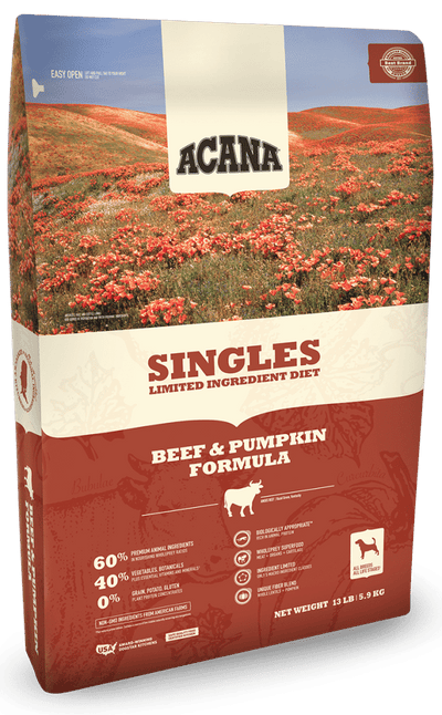 Acana Singles Limited Ingredient Diet Grain Free Beef and Pumpkin Dry Dog Food-25-lb-{L+x} 064992714055