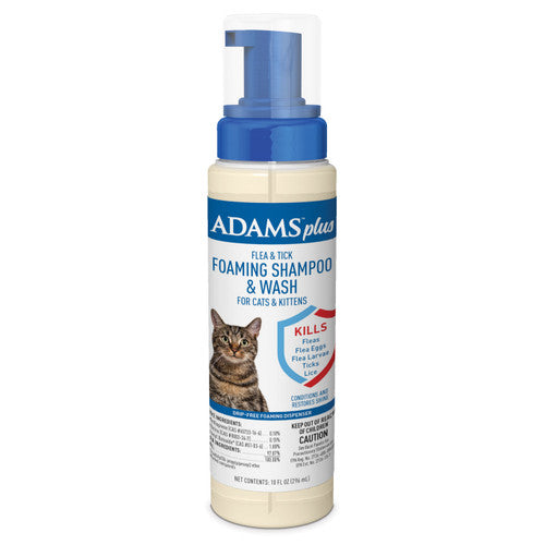 Adams Plus Flea & Tick Foaming Shampoo Wash for Cats Kittens 10 fluid ounces - Cat