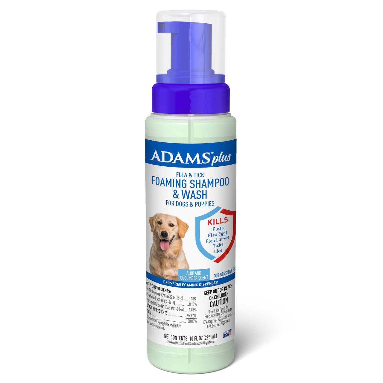 Adams Plus Flea & Tick Foaming Shampoo & Wash for Dogs & Puppies 10 oz