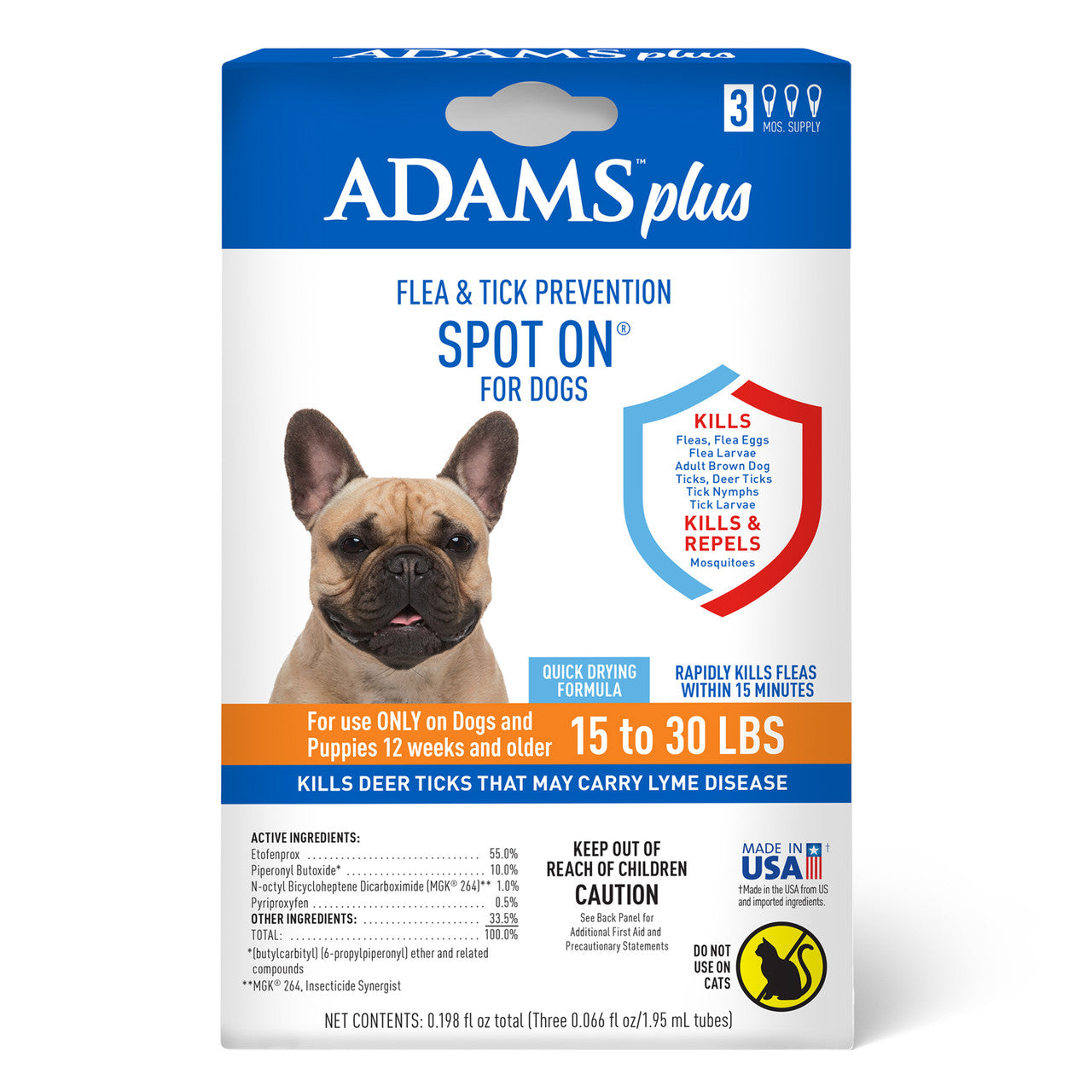 Adams Plus Flea & Tick Prevention Spot On for Dogs, Medium Dogs 15 to 30 lbs