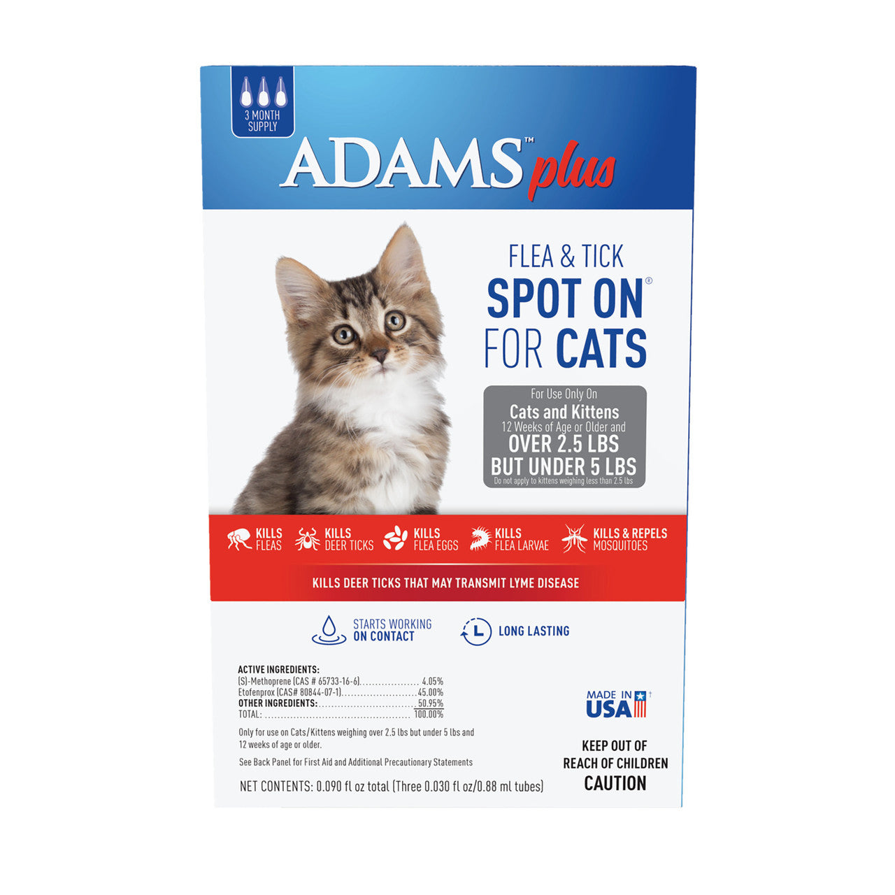 Adams Plus Flea & Tick Spot On for Cats & Kittens Over 2.5 lbs but under 5 lbs