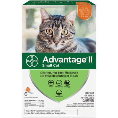 Advantage Ii Cat Small 5 - 9lb Orange 6 Pack