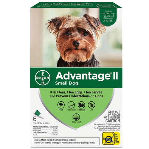 Advantage Ii Dog Small 3 - 10lb Green 6 Pack