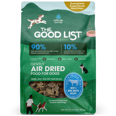 Farmland Traditions The Good List Gently Air Dried Dog Food Beef & Bone Broth 1 lb 884713003226
