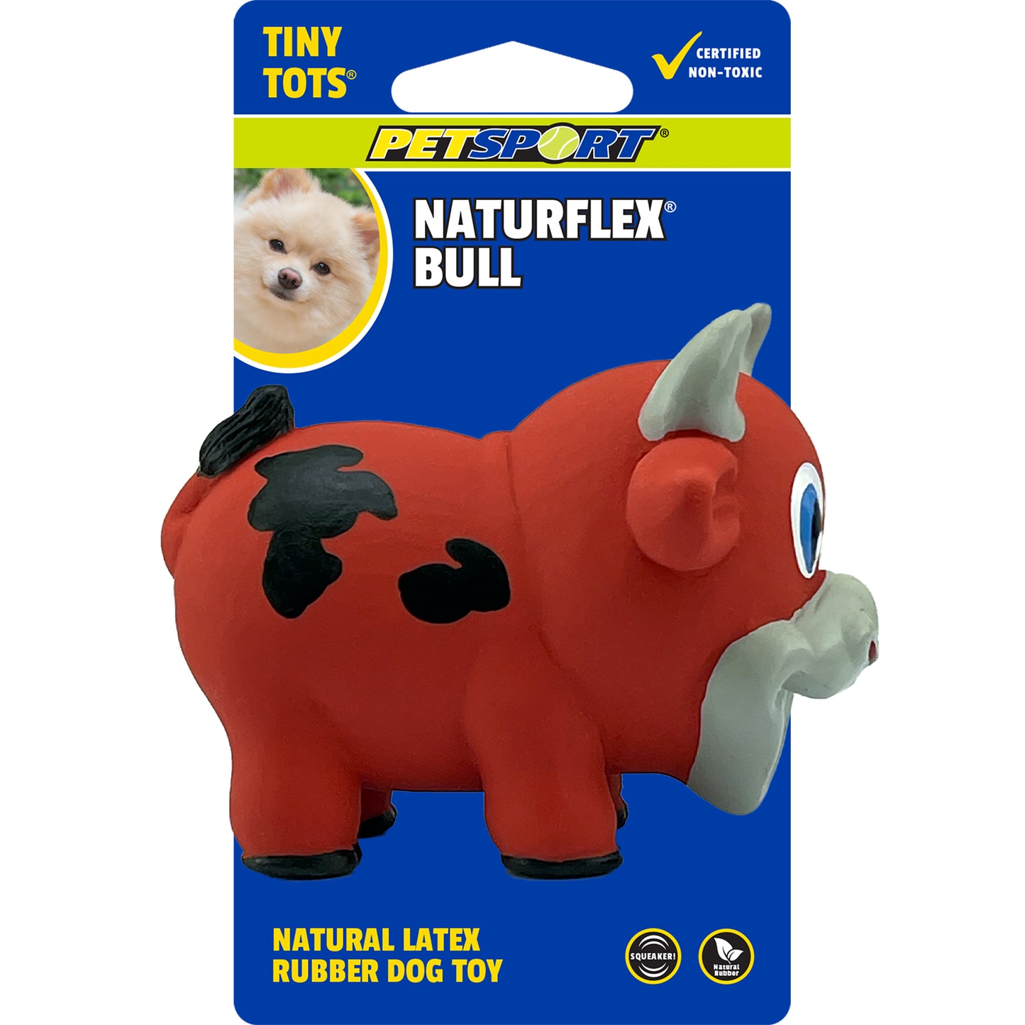 Petsport USA NaturFlex Natural Latex Rubber Dog Toy Bull Tiny Tots, 3.75 in 713080180806
