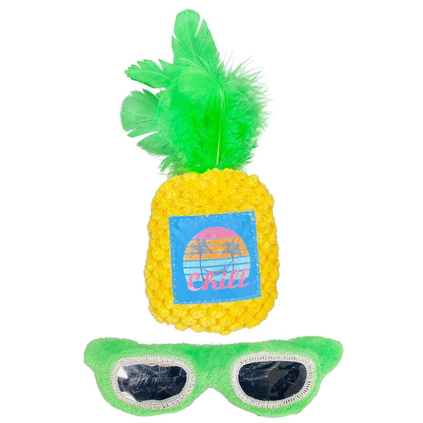 Multipet Margaritaville Sunglasses and Pineapple Cat Toy Yellow, Green 2 pk 784369563085