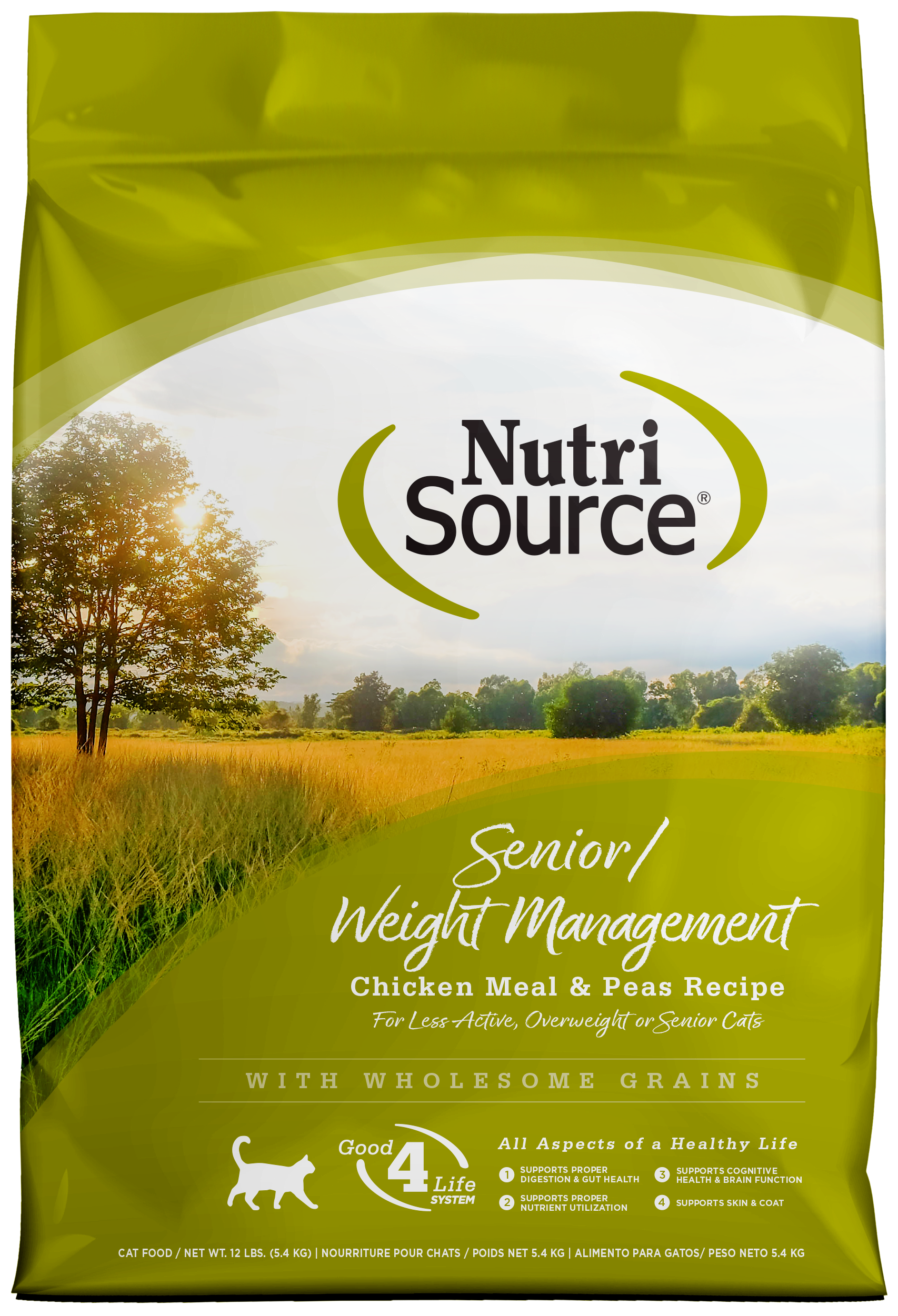 NutriSource Senior Weight Management Dry Cat Food Chicken Meal & Peas 12 lb 073893280224