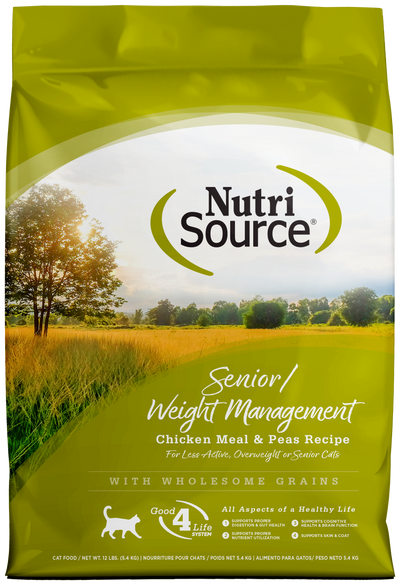 NutriSource Senior Weight Management Dry Cat Food Chicken Meal & Peas 12 lb 073893280224