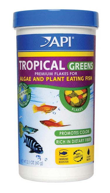 API Tropical Greens Flakes Fish Food 2.1 oz - Aquarium
