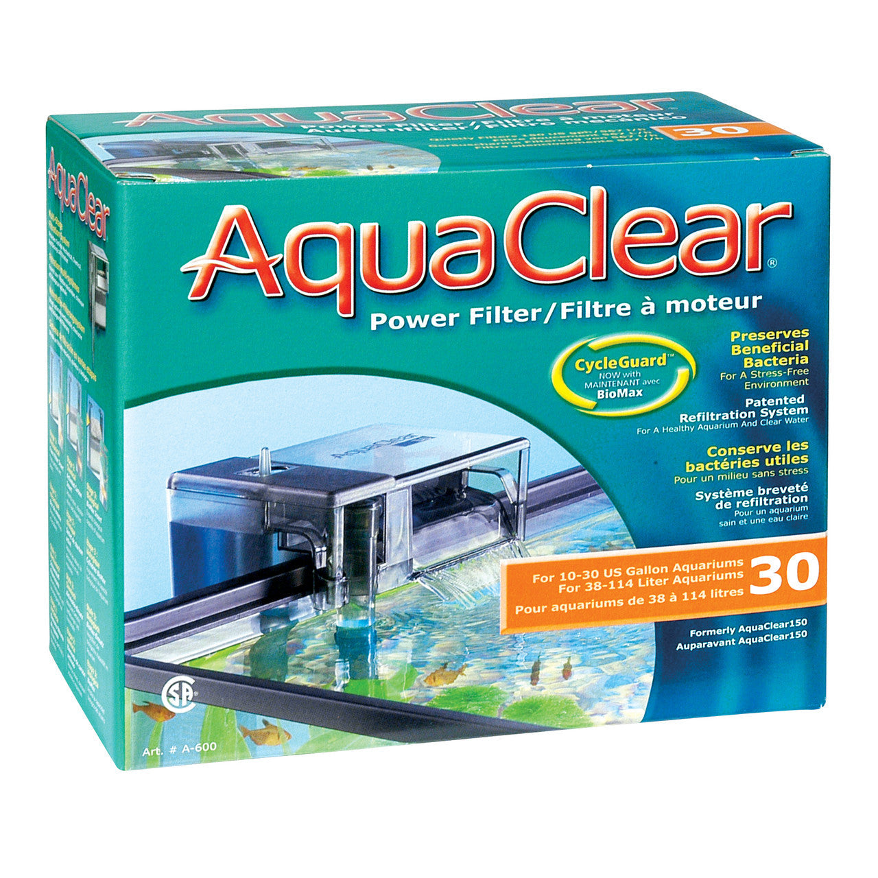 AquaClear 30 Power Filter, cETLus Listed (Inc. A602, A605 & A1371) 015561106009