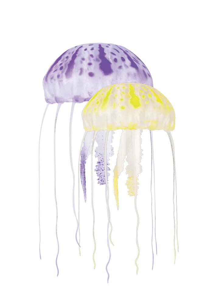Aquatop Floating Jellyfish Aquarium Ornament Purple/Yellow 2 in & 3in 2 Pack