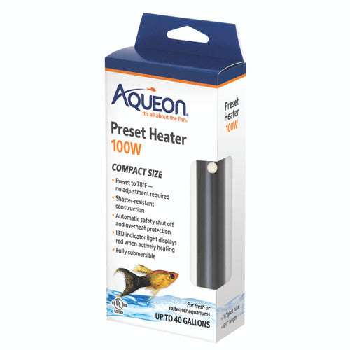 Aqueon Preset Aquarium Heater Black 100 Watts Up to 30 Gallons