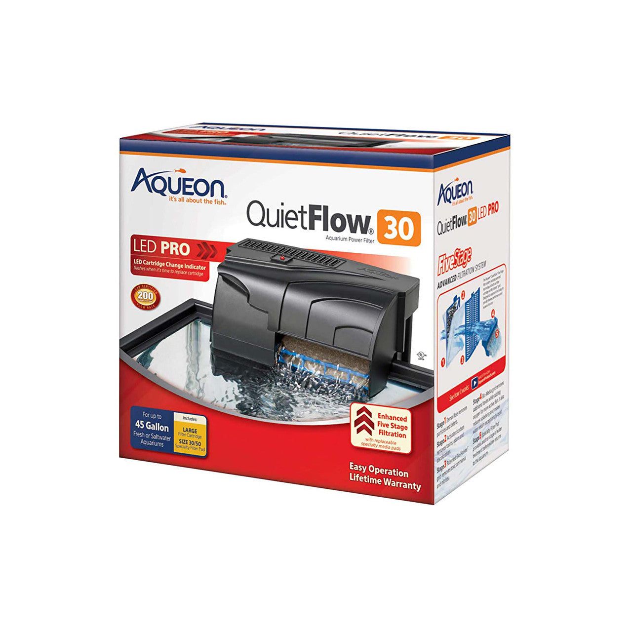 Aqueon QuietFlow LED PRO Aquarium Power Filter, Size 30