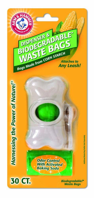 Arm & Hammer Bone Dispenser Disposable Corn Starch Waste Bags White Green One Size 30 Count - Dog
