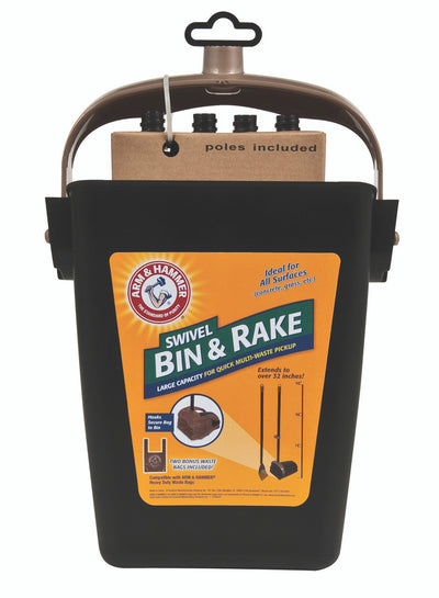 Arm & Hammer Swivel Bin & Rake Black One Size