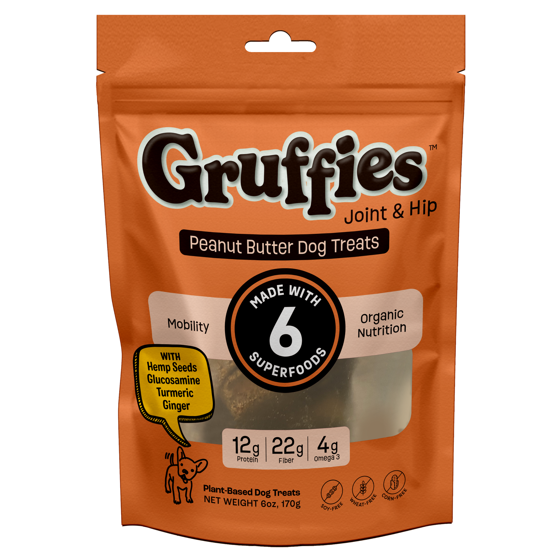 Green Gruff Gruffies Joint & Hip Dog Treats Peanut Butter 6 oz 850040220773