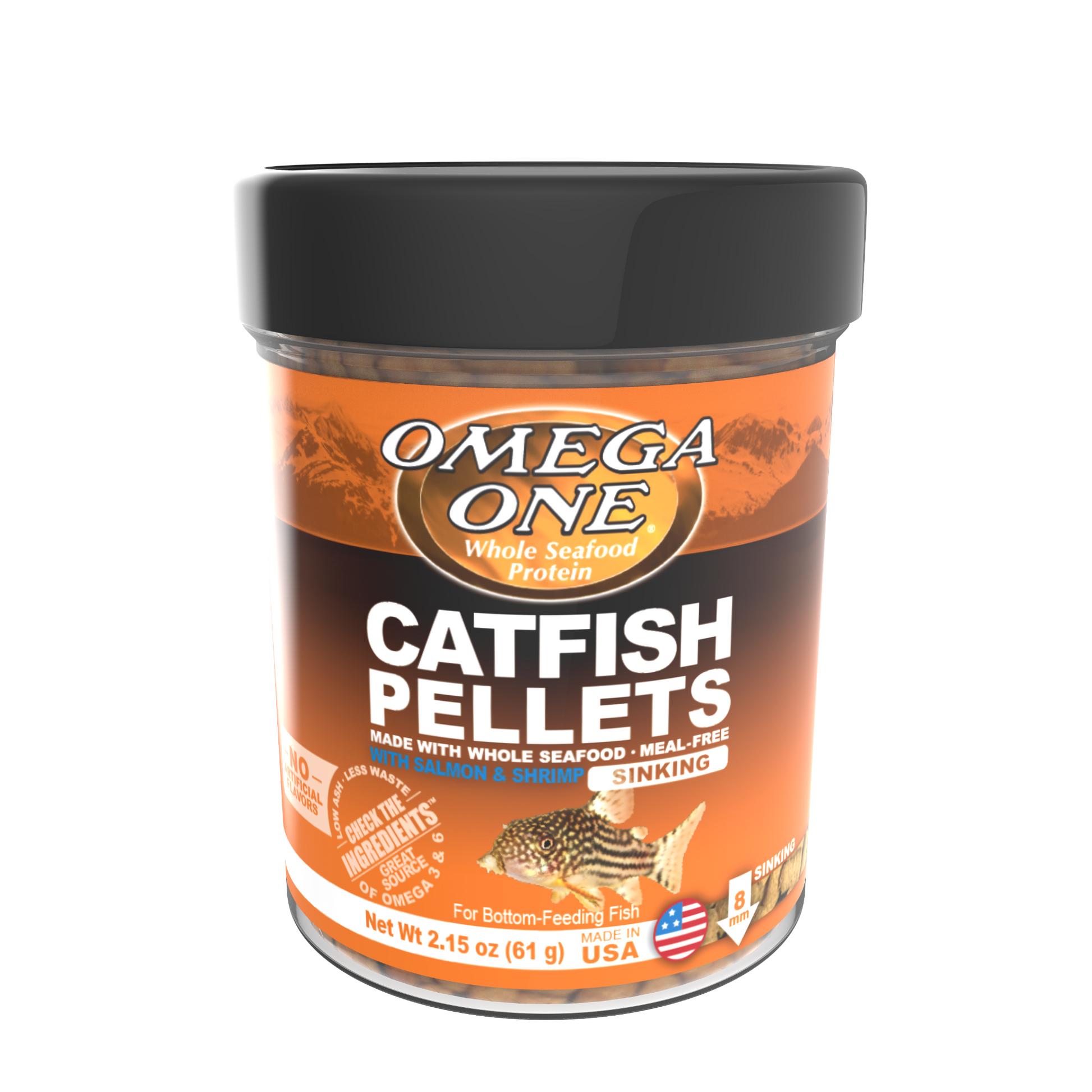 Omega One Catfish Sinking Pellet w/Shrimp Fish Food 2.15 oz 698220032910