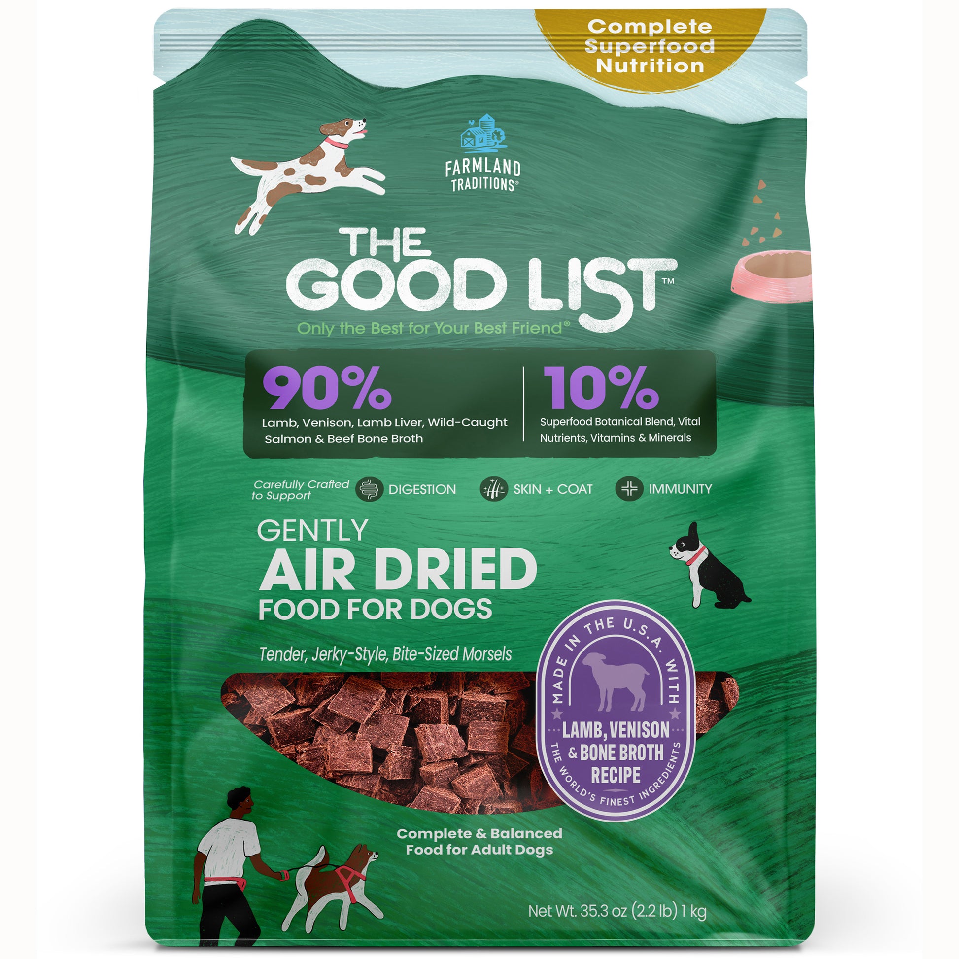Farmland Traditions The Good List Gently Air Dried Dog Food Lamb, Venison & Bone Broth 2.2 lb 884713003318