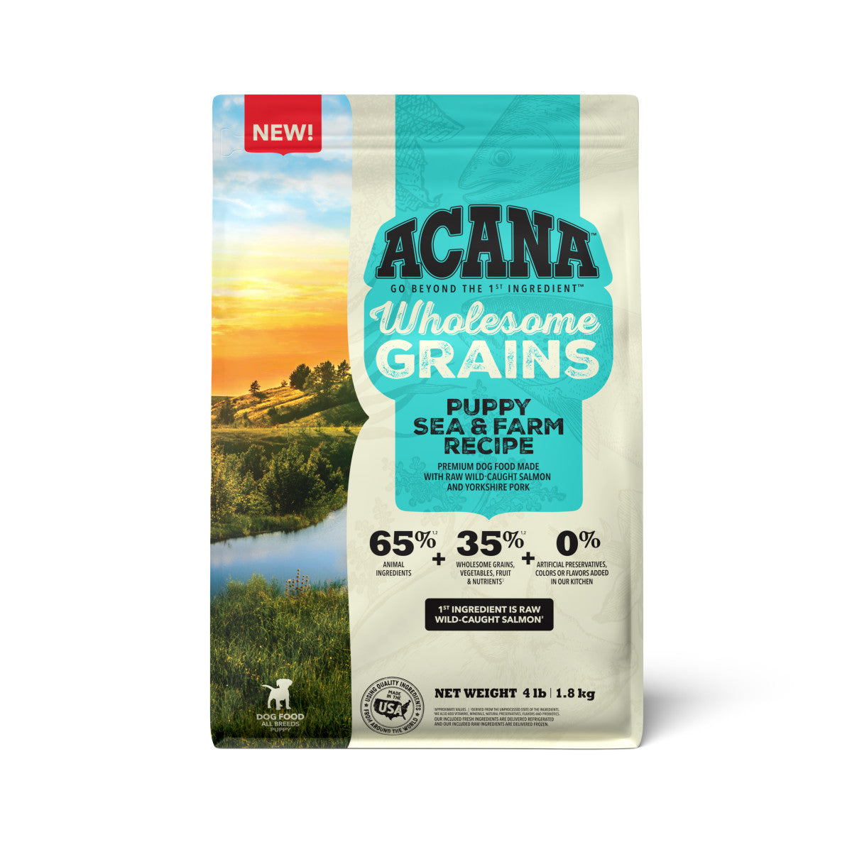 Acana Wholesome Grains Sea & Farm Dry Puppy Food Salmon & Pork 4 lb 064992724450