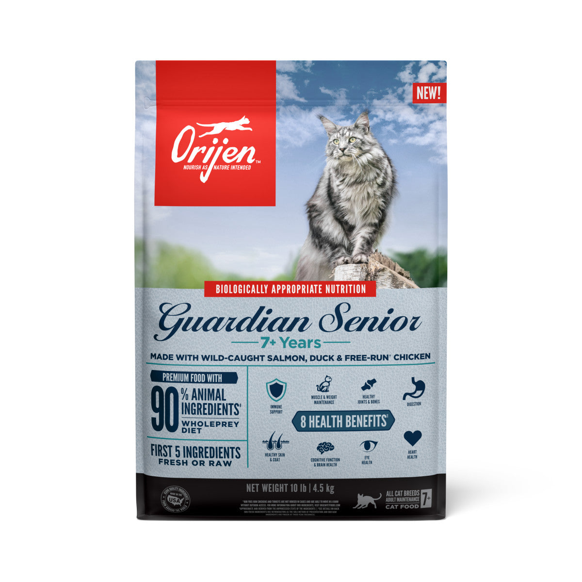 Orijen Guardian Senior 7+ Grain Free Fresh or Raw Dry Cat Food Salmon, Duck & Chicken 10 lb 064992722579