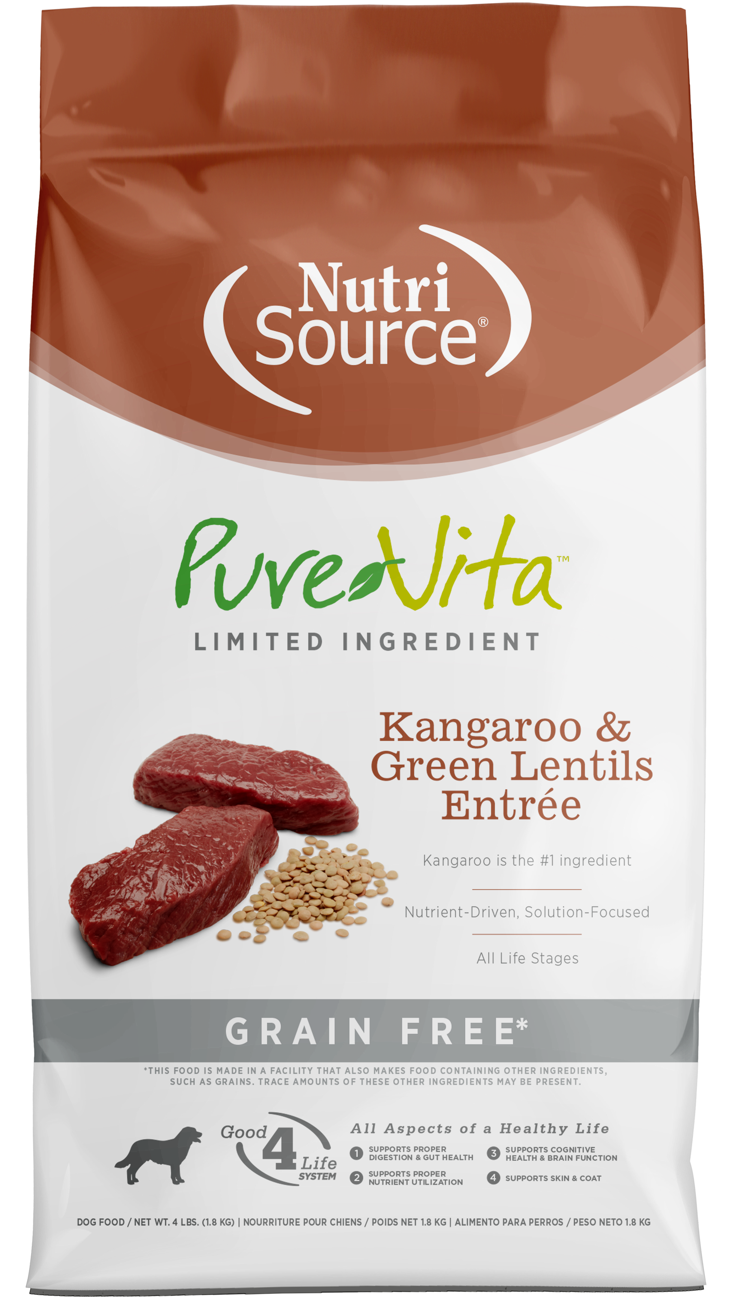 NutriSource PureVita LID Grain Free Dry Dog Food Kangaroo & Green Lent ...