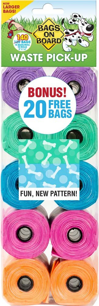 Bags on Board Waste Pick-up Bags Refill Green, Purple, Pink, Blue 140 Count