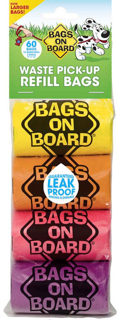 Bags on Board Waste Pick - up Refill Yellow Pink Purple Blue 60 Count - Dog