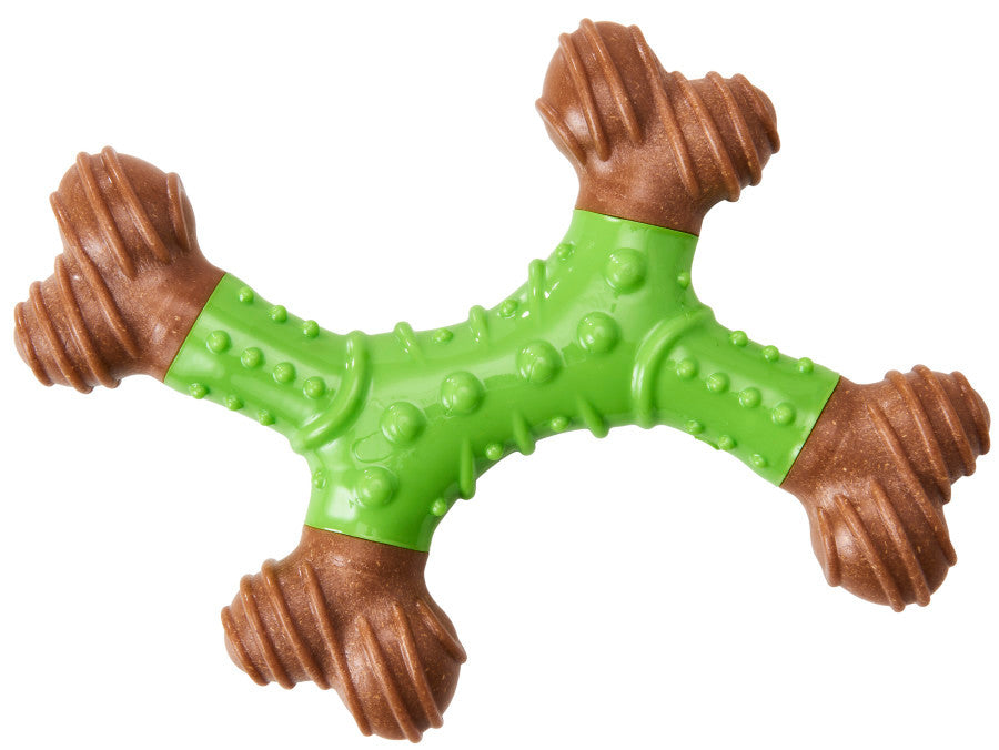Bam - Bone Dental X - Bone Dog Toy Green/Brown 6 in (D)