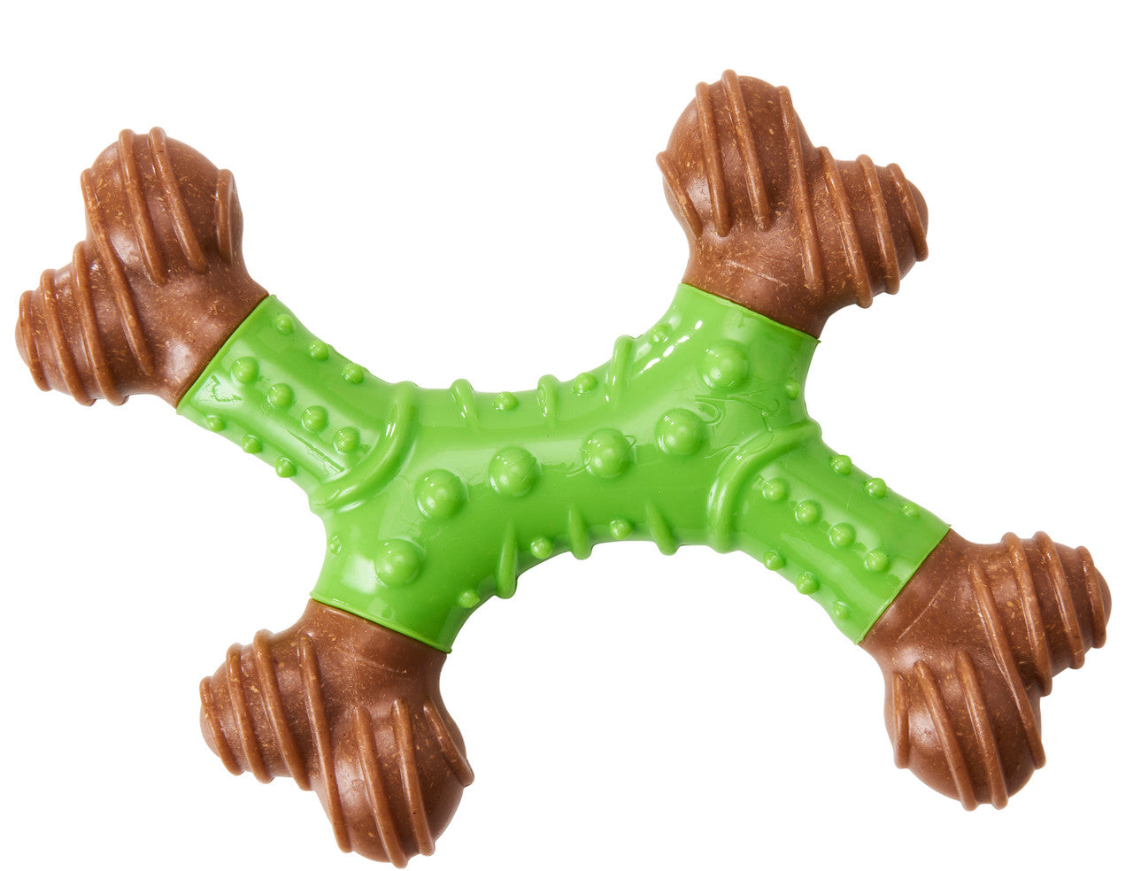 Bam-Bone Dental X-Bone Dog Toy Green/Brown 8in