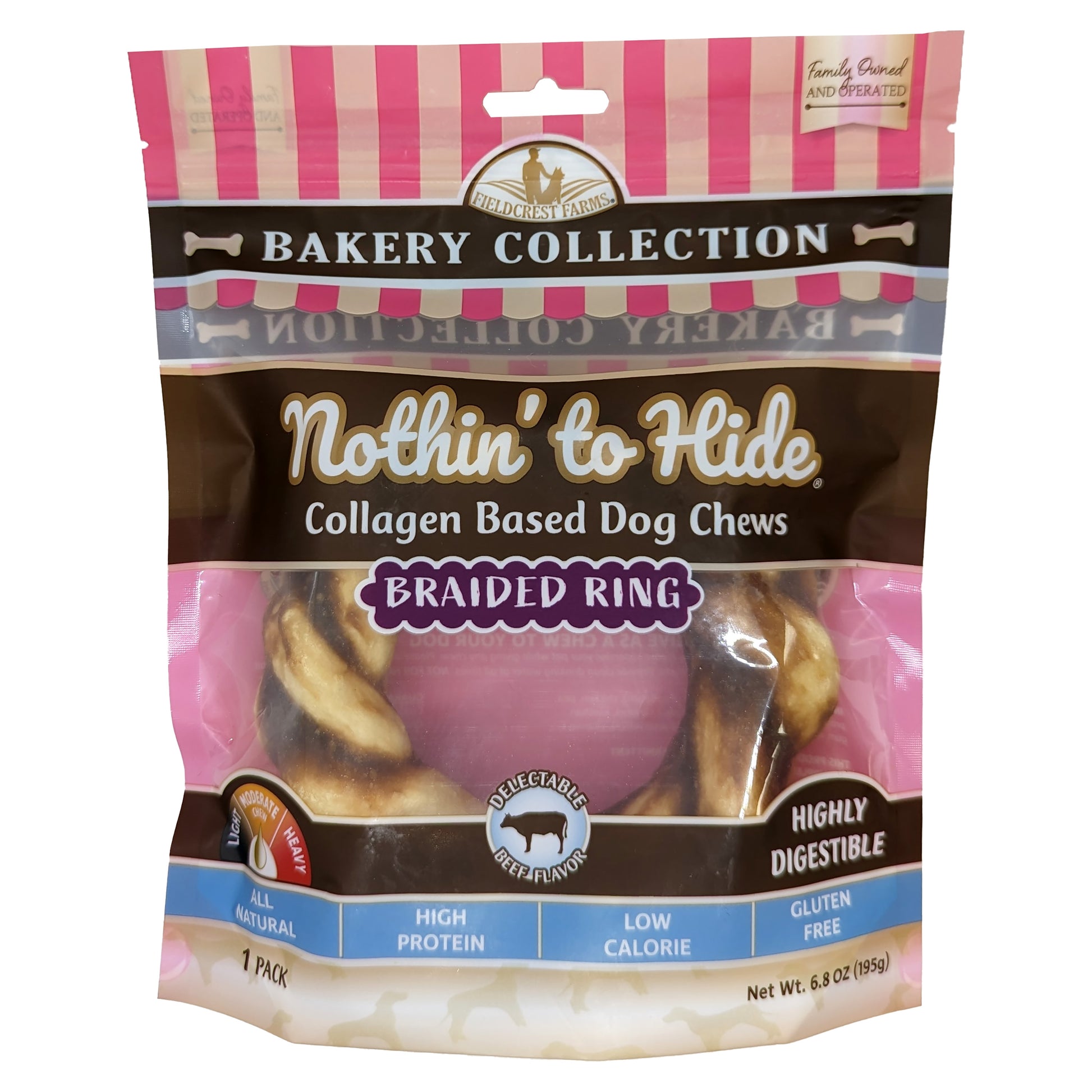 Fieldcrest Farms Nothin' To Hide Bakery Collection Dog Treat Braided Ring Beef 5 in 810002633829