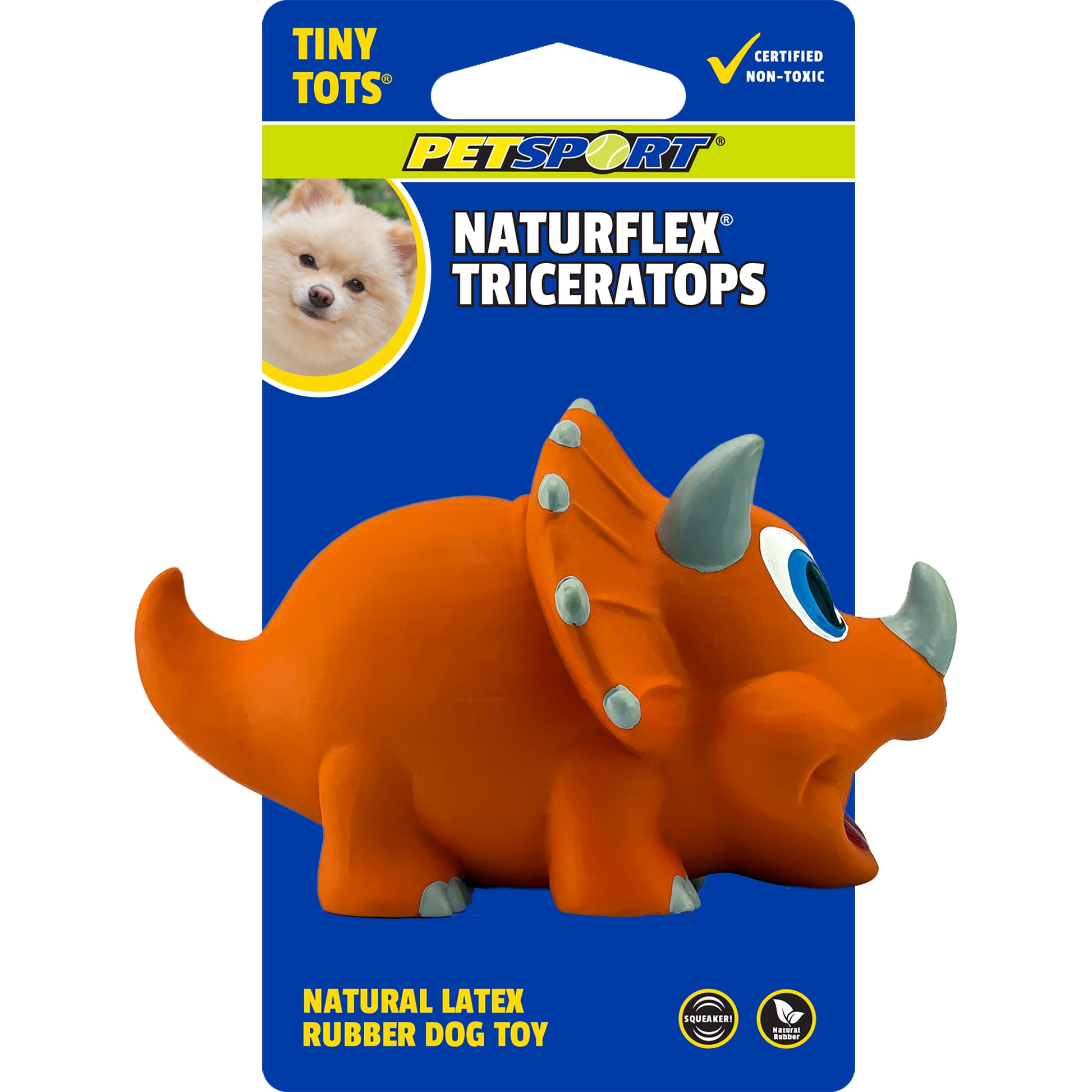 Petsport USA NaturFlex Dinosaur Latex Dog Toy Triceratops 4ea/4 in, Tiny Tot 713080180936