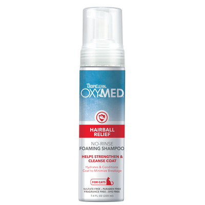 TropiClean OxyMed Hairball Relief No-Rinse Foaming Shampoo for Cats 7.4 oz 645095004054