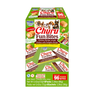 INABA Churu Fun Bites Chicken Wraps Dog Treats Chicken w/Pumpkin 0.42 oz, 8 pk 810100851460