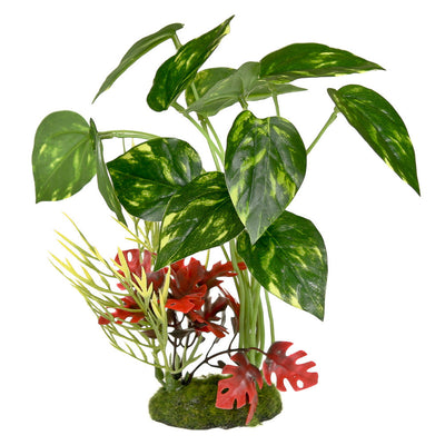 Blue Ribbon ColorBurst Florals Pothos Variegated Leaf Cluster Aquarium Plant Green, Red 8 in