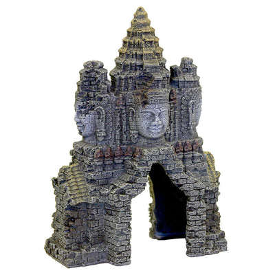 Blue Ribbon Exotic Environments Angkor Wat Temple Gate Aquarium Ornament Grey 9.75 in