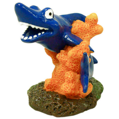 Blue Ribbon Exotic Environments Aqua Critter’s II Shark Aquarium Statue Green Orange 2.25 in Mini