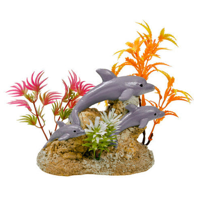 Blue Ribbon Exotic Environments Aquatic Scene Statue with Dolphins Multi - Color 4.25in SM - Aquarium