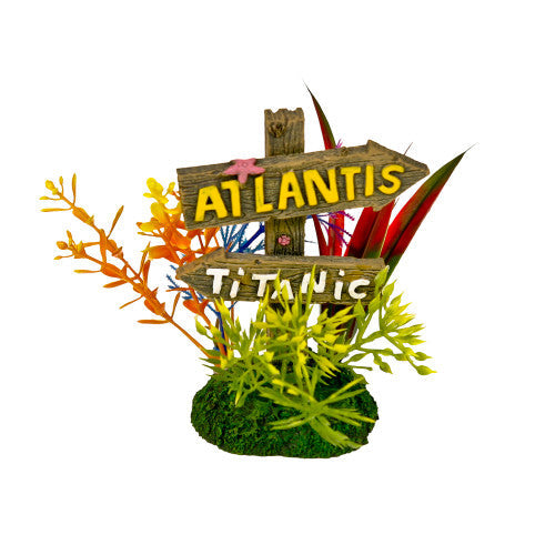 Blue Ribbon Exotic Environments Atlantis and Titanic Sign Aquarium Ornament Multi - Color 4.5in SM