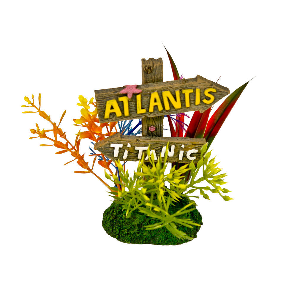 Blue Ribbon Exotic Environments Atlantis and Titanic Sign Aquarium Ornament Multi-Color 4.5in SM