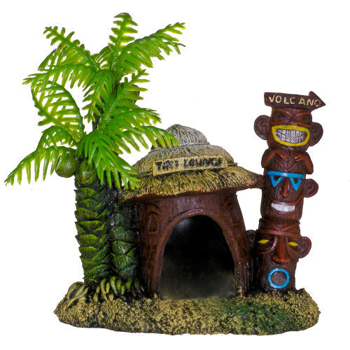 Blue Ribbon Exotic Environments Betta Hut Aquarium Ornament with Palm Tree Brown/Green 3.26in MD