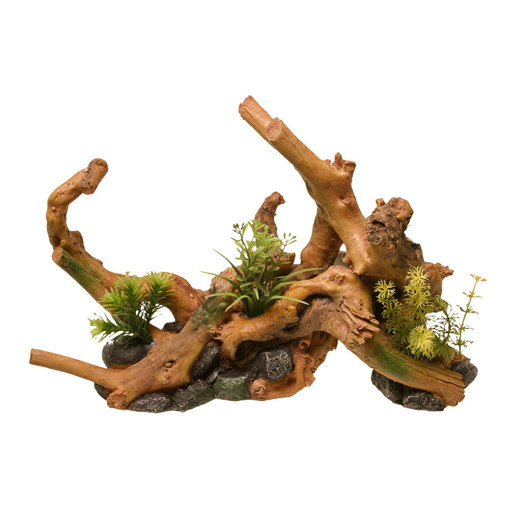 Blue Ribbon Exotic Environments Centerpiece Driftwood with Plants Brown/Green 8.3in LG