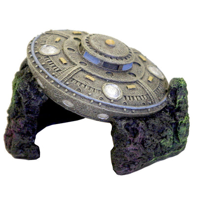 Blue Ribbon Exotic Environments Crashed UFO Aquarium Ornament with Cave Grey 2 in