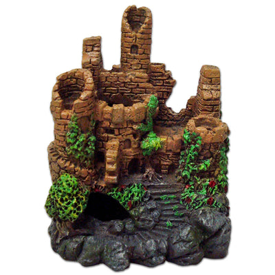 Blue Ribbon Exotic Environments Forgotten Ruins Crumbling Castle Aquarium Ornament Black, Brown, Green 10 in