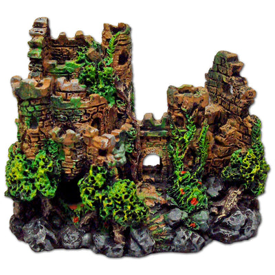 Blue Ribbon Exotic Environments Forgotten Ruins Crumbling Castle Aquarium Ornament Brown, Green, Grey 3.25 in