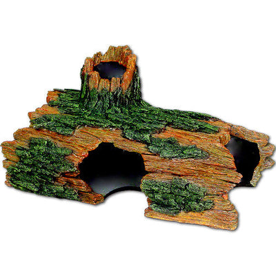 Blue Ribbon Exotic Environments Hollow Log Aquarium Ornament Brown Green 9 in Jumbo