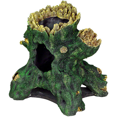 Blue Ribbon Exotic Environments Hollow Tree Stump Aquarium Ornament Yellow, Green 12 in Jumbo