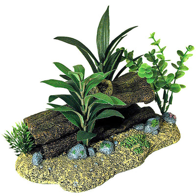 Blue Ribbon Exotic Environments Log Cavern Aquarium Ornament with Plants Multi-Color 5 in