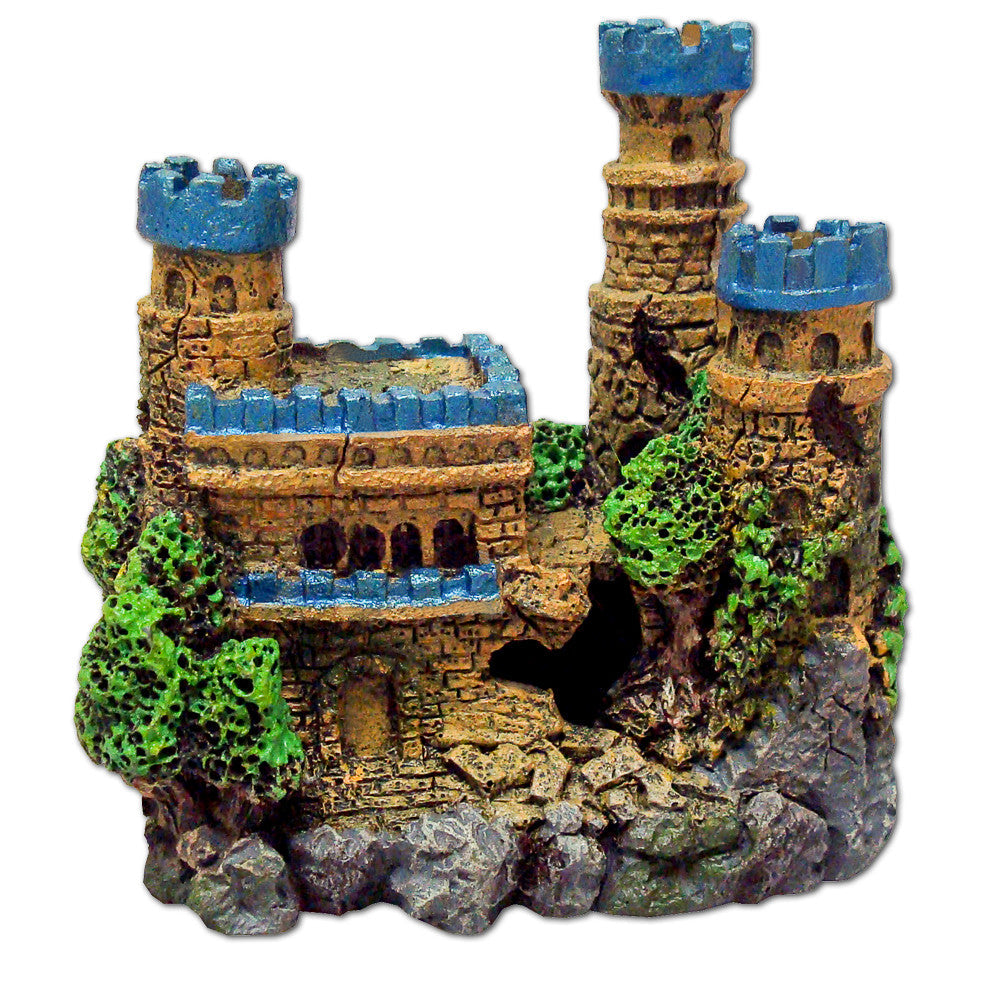 Blue Ribbon Exotic Environments Medieval Castle Aquarium Ornament with Tall Towers Multi-Color 4 in Mini